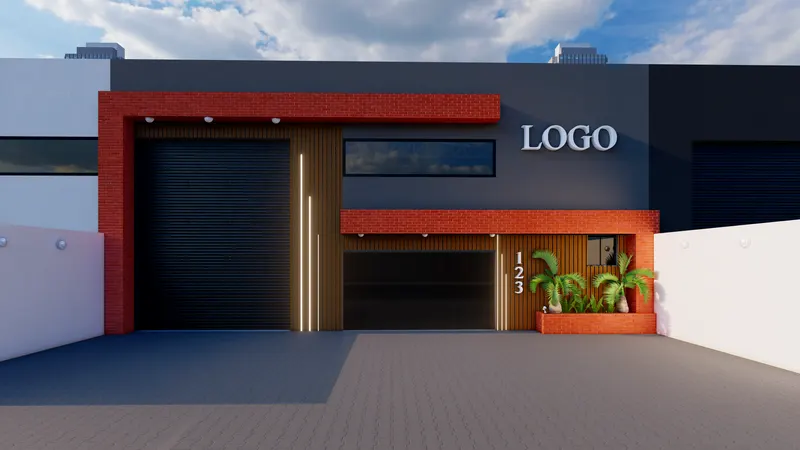 Galpão comercial com fachada em tijolo vermelho