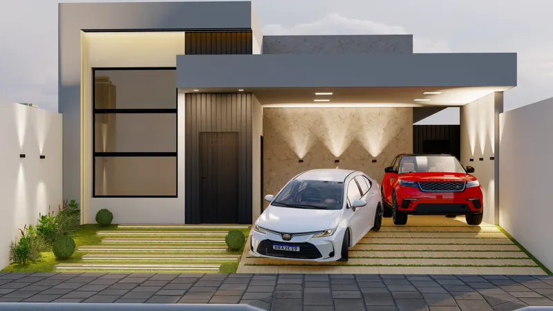 Residência moderna térrea com garagem coberta