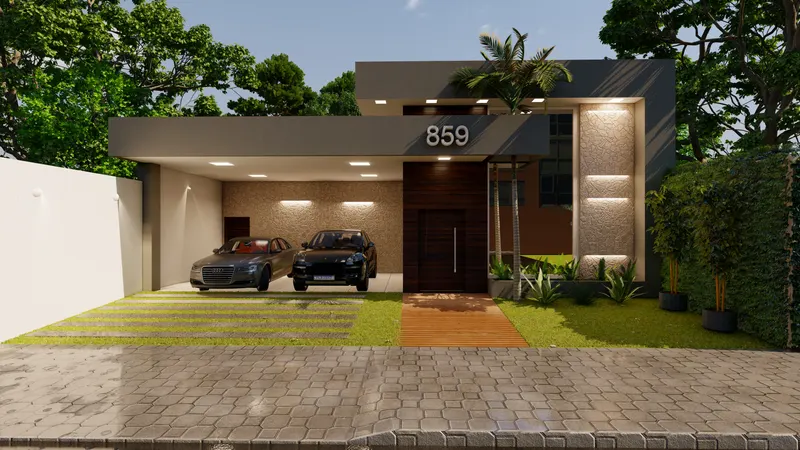 Residência contemporânea com jardim e garagem