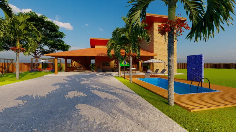 Casa de campo com piscina e área de lazer